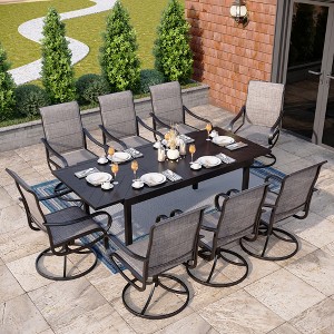 Captiva Designs 9pc Patio Dining Geometric Pattern Extendable Steel Rectangle Table & Textilene Swivel Chairs - 1 of 4