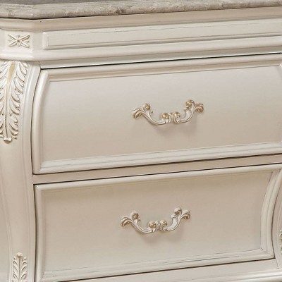 Pearl White Granite Top Solid Wood 2-Drawer Nightstand