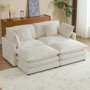75.6" Modern Corduroy Modular Sectional Sofa Bed with Side Storage Pockets & Two Movable Ottomans - 1 of 4