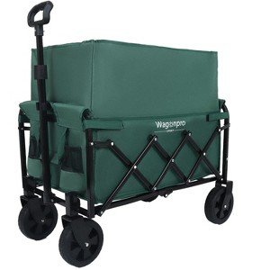 Expandable Dual-Layer Utility Wagon with 100% Extra Space - Grocery Cart for Camping, Shopping, Sports, Gardening, Fishing, Supports 225lbs, Green - 1 of 4