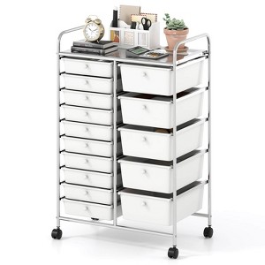 Costway 15-Drawer Trolley with Chrome Plated Metal Frame & Lockable Universal Wheels White/Black/Clear/Multicolor - 1 of 4