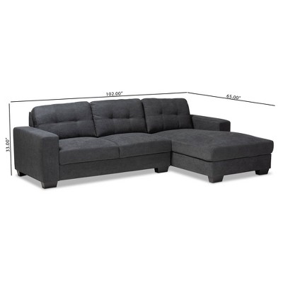 Langley Dark Grey Tufted Fabric Sectional Sofa with Track Arms