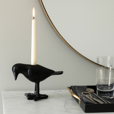 Bird Candle Holder - Aluminum Metal Taper & Pillar Candle Stand - Rustic Accent for Home, Office, Living Room & Bedroom -4" Black