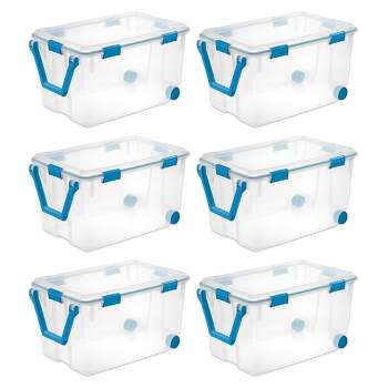 Sterilite 120qrt. Multipurpose Clear Plastic Storage Container Box with Latching Lids and 2 Rear Wheels
