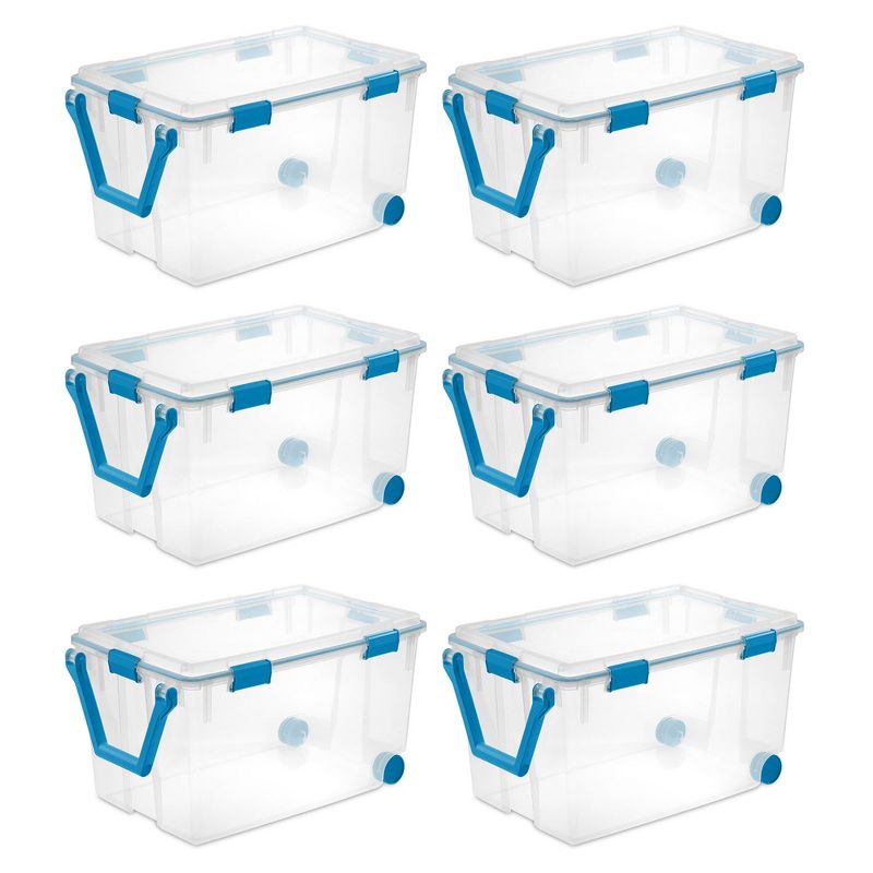 Sterilite 120qrt. Multipurpose Clear Plastic Storage Container Box with Latching Lids and 2 Rear Wheels, 1 of 7