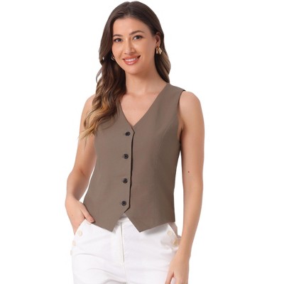 INSPIRE CHIC Women's Fashion Sleeveless Button Down V Neck Crop Summer Vest