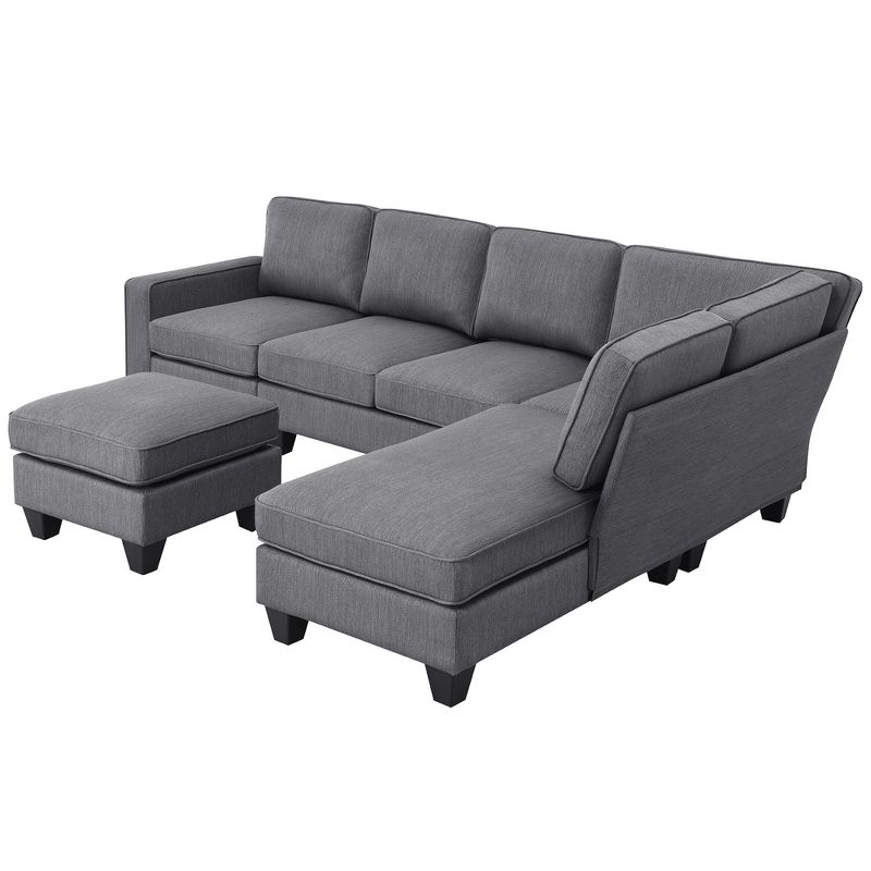 104.3" Modern L Shaped Sectional Sofa, 7 Seater Linen Sofa Set with Chaise Lounge and Convertible Ottoman - ModernLuxe, 5 of 13