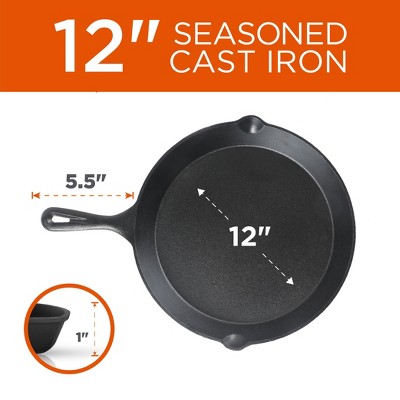 Pre-Seasoned Black Cast Iron 3-Piece Skillet Set