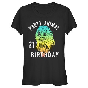 Juniors Womens Star Wars Chewie Party Animal 21st Birthday Color Portrait T-Shirt - 1 of 3