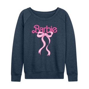 Women's - Barbie - Logo Coquette Bow Lightweight French Terry Wide Neck Long Sleeve Shirt - 1 of 4
