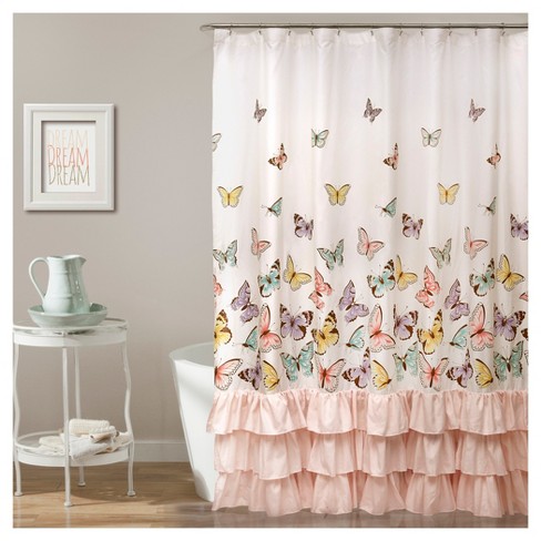 shower flutter curtain butterfly pink lush decor target curtains