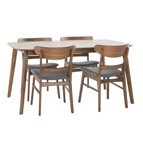 5pc Idalia Mid-century Modern Dining Set Dark Gray/natural Walnut ...