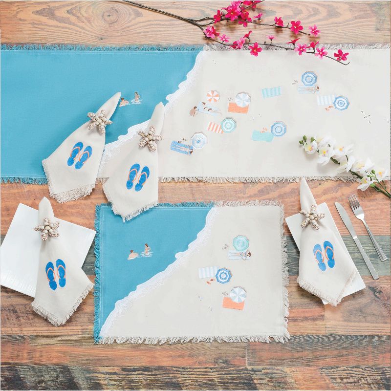 RightSide Designs Beach Scene Blue and Natural Embroidered Placemat, 2 of 3