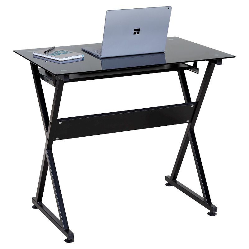 Ultramodern Glass Computer Desk, Pull-Out Keyboard, Steel Frame - OneSpace, 5 of 9