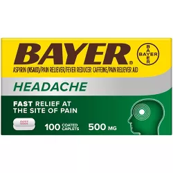 Bayer Headache Pain Reliever Coated Aspirin 500mg with Caffeine Tablets (NSAID) - 100ct