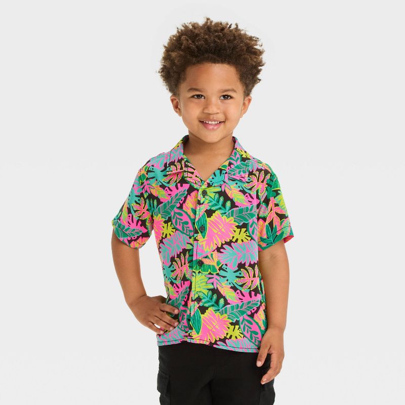 Toddler Boys' Short Sleeve Gauze Woven Challis Tropical Shirt - Cat & Jack™ Black, 1 of 4