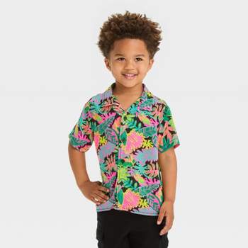 Toddler Boys' Short Sleeve Gauze Woven Challis Tropical Shirt - Cat & Jack™ Black