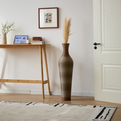 Aukfa 39-Inch Tall Decorative Gray Floor Vase - Classic Artificial Rattan & PVC Flower Holder Vease