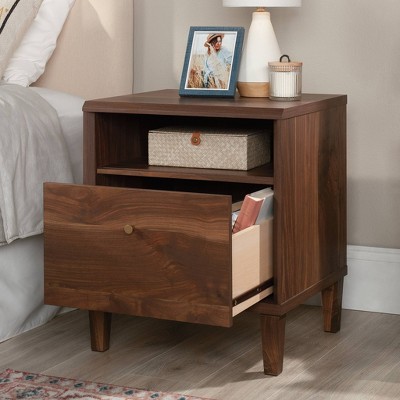 Grand Walnut Contemporary 1-Drawer Nightstand with Open Shelf