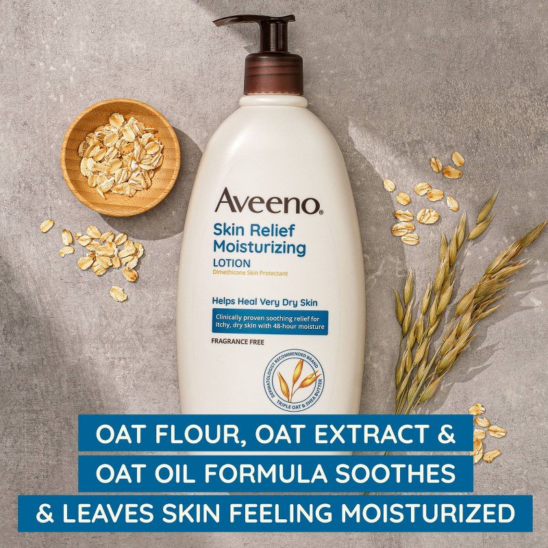 Aveeno Skin Relief Moisturizing Body Lotion with Oat and Shea Butter for Dry Skin, Fragrance Free, 5 of 16