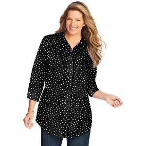 Woman Within Plus Size Perfect Three Quarter Sleeve Shirt - 1 of 4