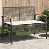 vidaXL Patio Bench with Cushion Outdoor Seating Loveseat Poly Rattan Acacia Wood - Black - 2 of 4