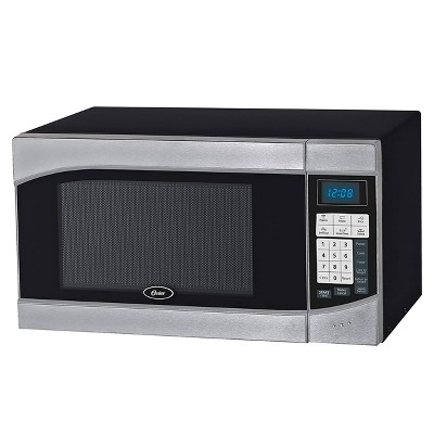 Oster 0.9 Cubic Feet 900-Watt Countertop Microwave Oven in Black and Silver
