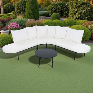 Outdoor Patio Iron Curved Sectional Sofa Set with Coffee Table and Cushions - 1 of 4
