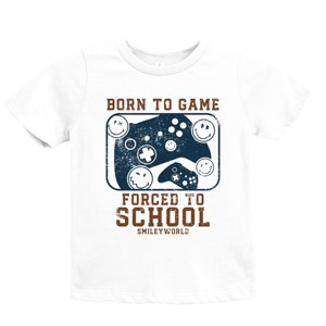 The Juniper Shop SmileyWorld Born To Game Forced To School Youth Short Sleeve Tee - 1 of 4
