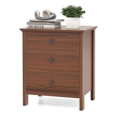 Tangkula 3-Drawer Nightstand Wooden Bedside Table Modern Side End Table Walnut