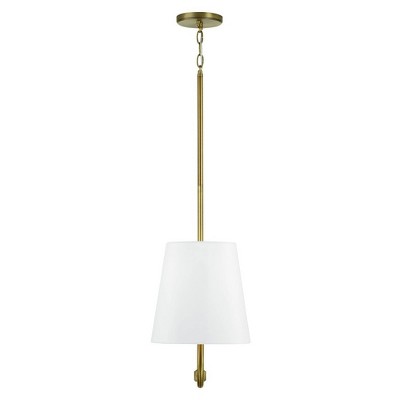 Aged Brass 2-Light Island Pendant with White Fabric Shades