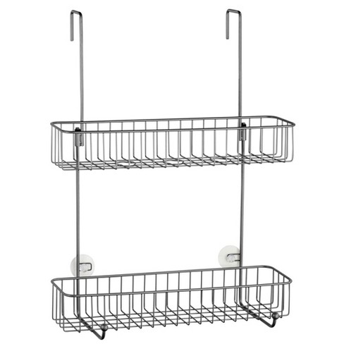 Mdesign Wide Metal Over Door Hanging Shower Caddy, 2 Hooks/baskets ...