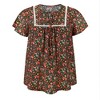 Women's Plus Size Summer Floral Print Pintucked Trim Front Ruffle Sleeve Tie Neck Casual Vacation Blouses - GRACE & GRANDEUR - 4 of 4