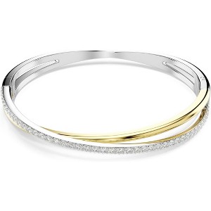 Hyperbola Crystal Bangle, Round Cut Clear Stones on Mixed Metal Bracelet, Sparkling Jewelry - 1 of 4