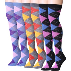 Isadora Paccini Womens 3 Pairs Vibrant Argyle Fusion Colorful Pattern Over The Knee High Socks - 1 of 4