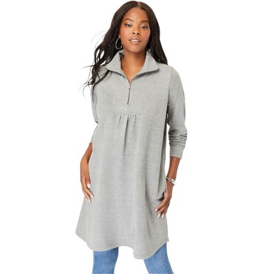 Roaman's Women's Plus Size Half Zip Collared Sweatshirt