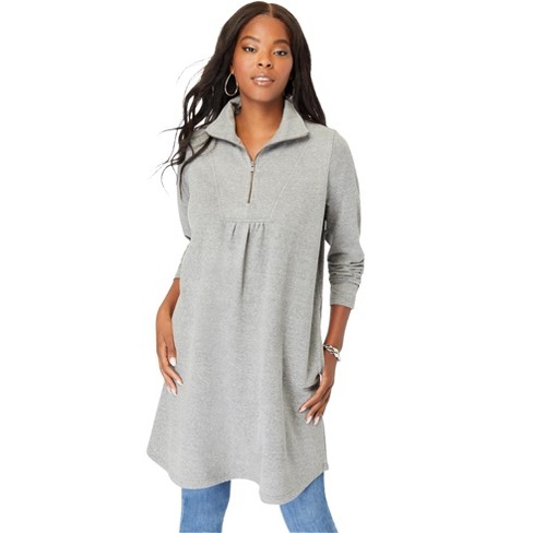 Roaman's Women's Plus Size Half-Zip Collared Sweatshirt - image 1 of 4