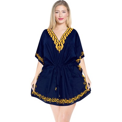 LA LEELA women's Vacation Casual Swim Holiday Beachwear Summer Beach Dress Plus Size Swing Bathing Suit Cover Ups 3X-4X Blue, Solid