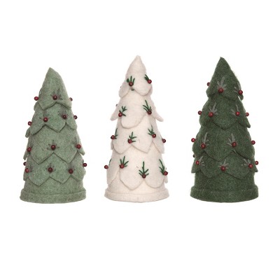 Transpac Large Fabric Layered Tree Set of 3 Christmas Home Decorations