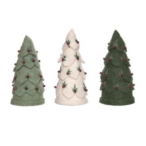 Transpac Large Fabric Layered Tree Set of 3 Christmas Home Decorations - 1 of 1