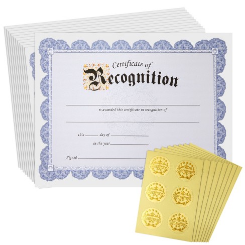 Best Paper Greetings 48 Sheets Blue Certificate Of Recognition Award ...