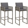 vidaXL Patio Bar Stools with Cushions 2 pcs Gray Poly Rattan - 2 of 4