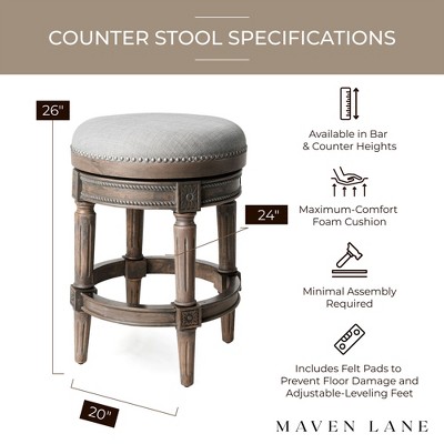 Reclaimed Oak 25" Backless Swivel Counter Stool with Leather Seat