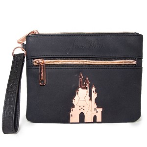 Disney Wallet, Double Pocket Wristlet, Snow White Script Debossed, Castle Emblem Rose Gold, Black, Vegan Leather - 1 of 4