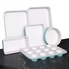 NutriChef 6 Piece Non Stick Kitchen Oven Stackable Ceramic Baking Pan Set with Cookie Sheet, Muffin Tray, and More, Green and White - 2 of 4