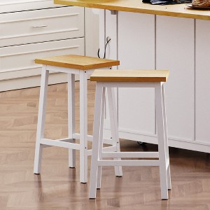 25.6" Solid Wood Bar Stools Set of 2, Kitchen Counter Stools with Footrests, Farmhouse Stools, for Dining Room, Kitchen, Counter - 1 of 4