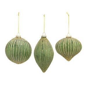 Ribbed Glass Ornament with Gold Accent (Set of 6) - 1 of 4