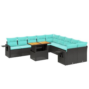 vidaXL 11 Piece Patio Sofa Set with Cushions Black Poly Rattan - 1 of 4