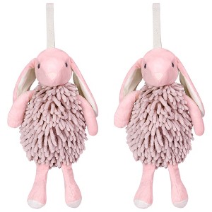 REGALWOVEN Cute Cartoon Rabbit Shape Fuzzy Ball Soft Absorbent Chenille Hand Towel 2 Pack 6" x 14" - 1 of 4