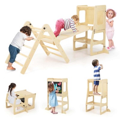 Costway 7-in-1 Toddler Climbing Toy Set with Reversible Ramp Convertible Step Stool Multi-colored/Natural